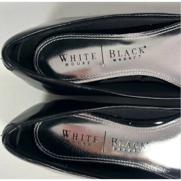 White House Black Market Ballet Flats Womens 5.5 Black Cap‎ Toe Bow Slip On - Picture 6 of 7
